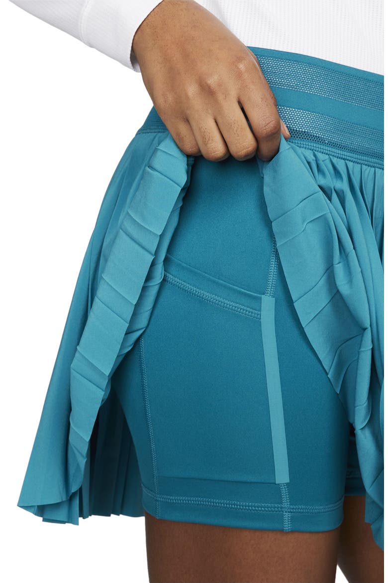 Court Dri-FIT Slam Pleated Handkerchief Hem Skort, Alternate, color, GREEN ABYSS/ WHITE