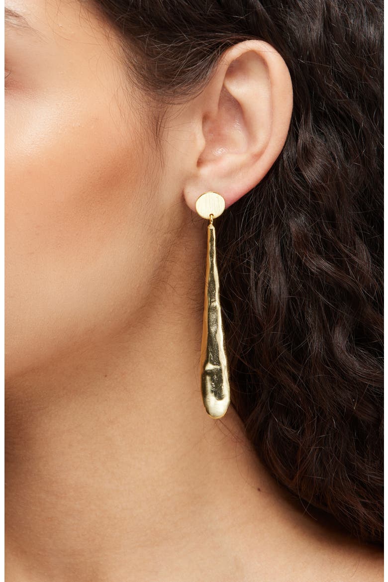 Brushed Linear Teardrop Earrings, Alternate, color, GOLD