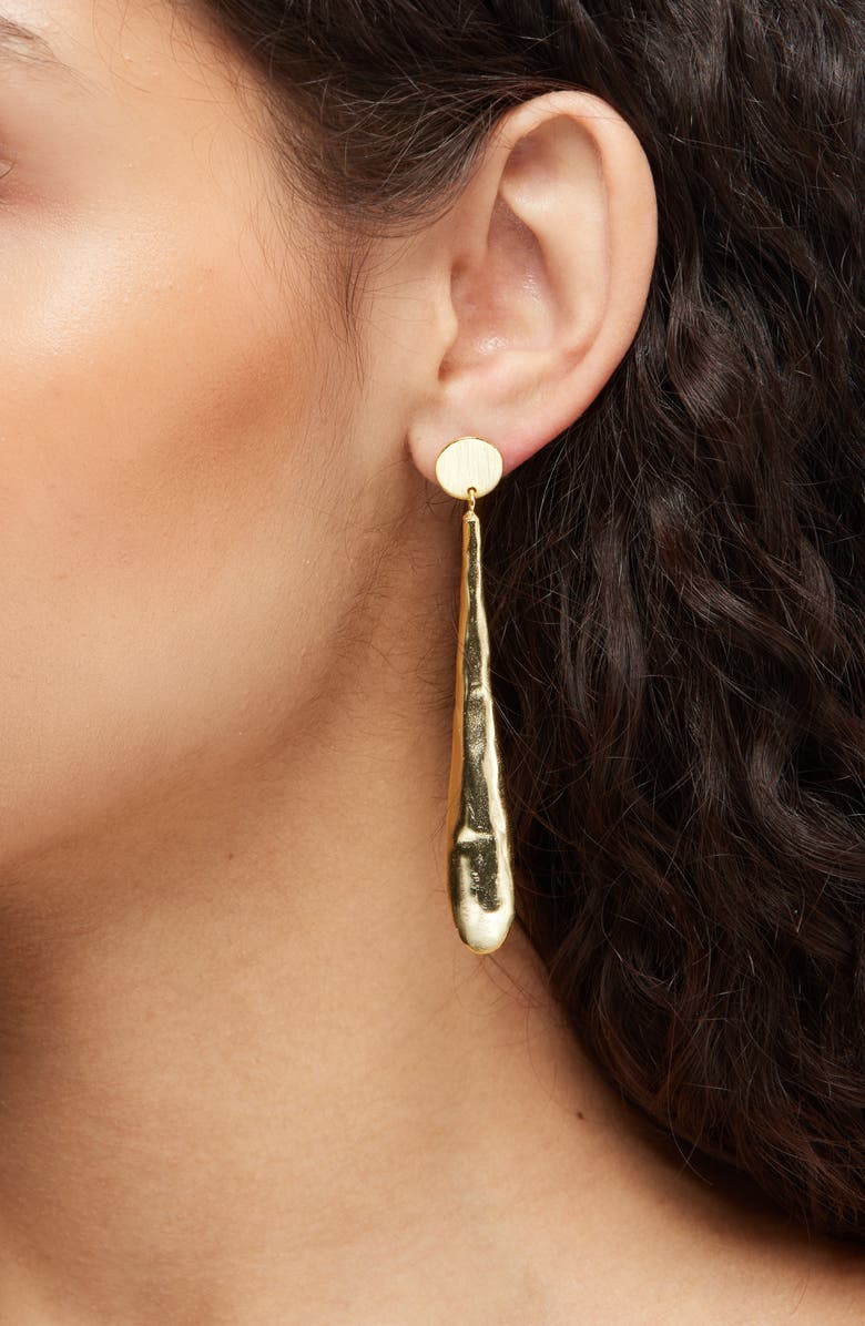 Panacea Brushed Linear Teardrop Earrings, Alternate, color, Gold