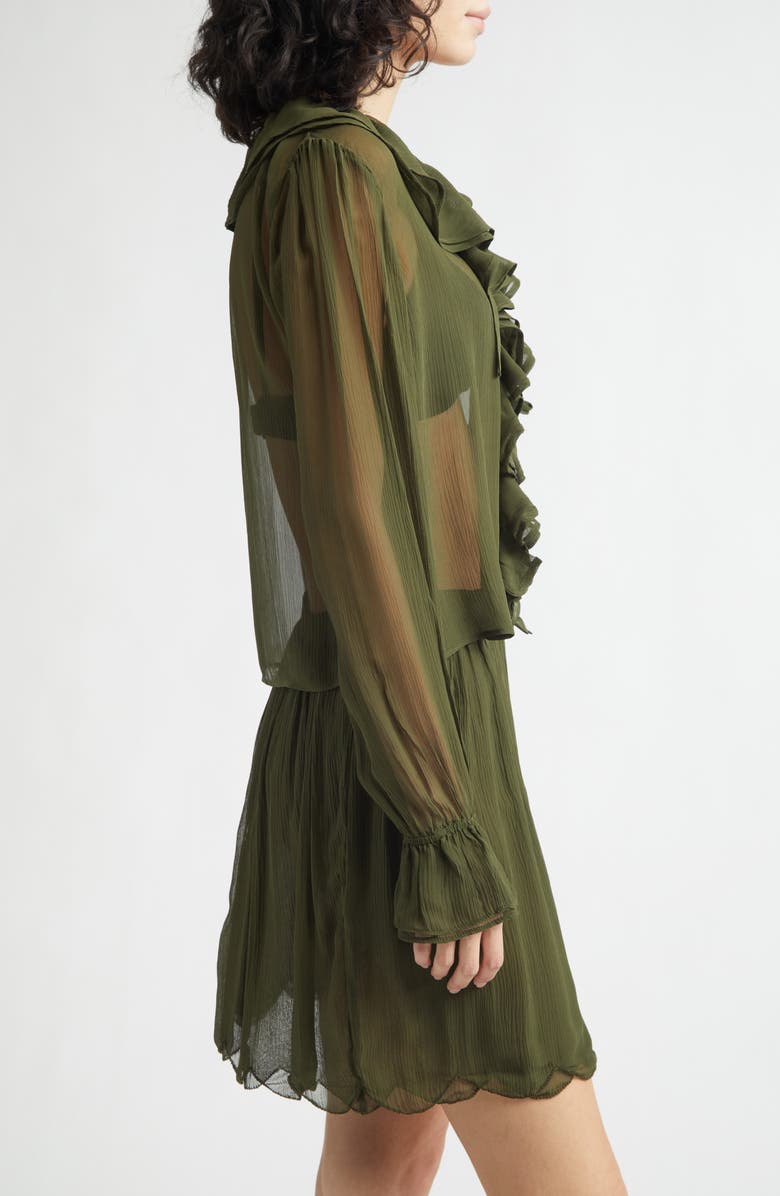 Bode Flounce Ruffle Silk Top, Alternate, color, Olive