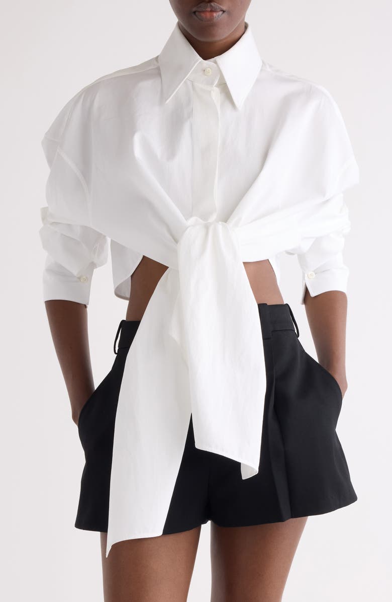 Givenchy High Low Tie Front Poplin Button-Up Shirt, Main, color, White