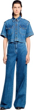 SANDRO Cropped denim shirt