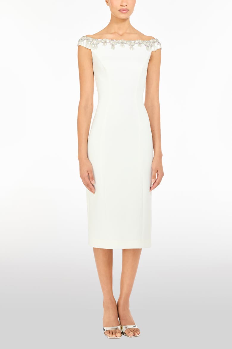 Valorie Beaded Off-Shoulder Midi Dress, Alternate, color, Vanilla