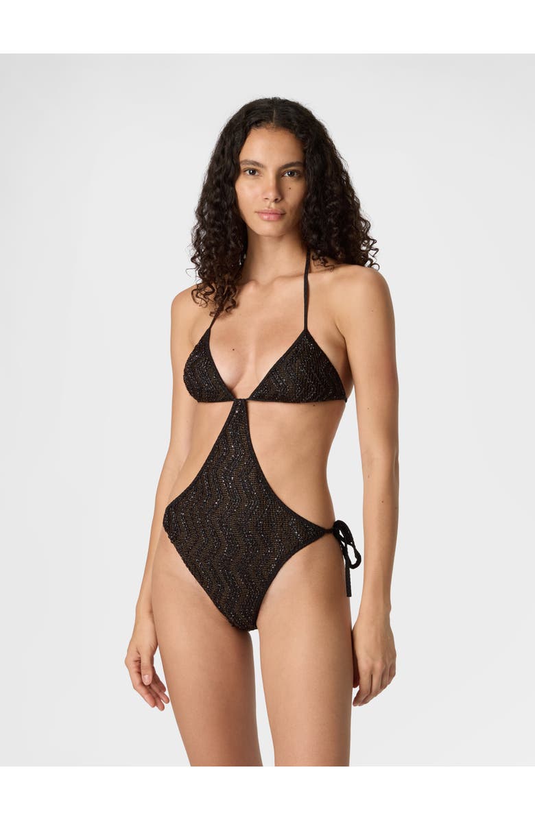 Missoni Zigzag Mesh Trikini With Sequins, Alternate, color, Brown