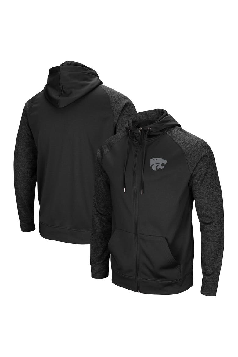 Men's Colosseum Black Kansas State Wildcats Blackout 3.0 Tonal Raglan Full-Zip Hoodie, Main, color, Black