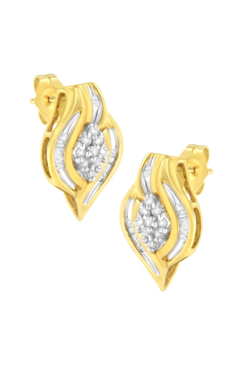 10K Yellow Gold 1/3 Ct RoundDiamond Cluster and Swirl Stud Earrings, Main, color, Yellow