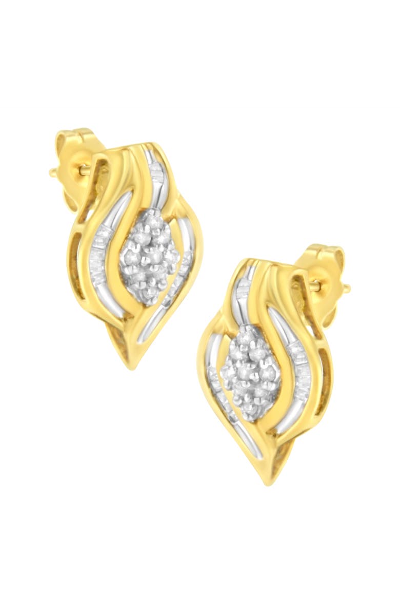Haus of Brilliance 10K Yellow Gold 1/3 Ct RoundDiamond Cluster and Swirl Stud Earrings, Main, color, Yellow