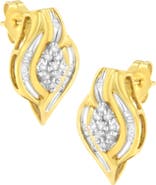 Haus of Brilliance 10K Yellow Gold 1/3 Ct RoundDiamond Cluster and Swirl Stud Earrings