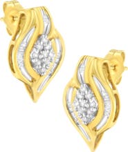 Haus of Brilliance 10K Yellow Gold 1/3 Ct RoundDiamond Cluster and Swirl Stud Earrings
