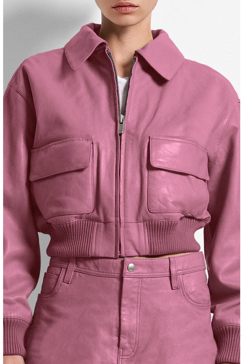 Florence Upcycled Leather Bomber Jacket, Alternate, color, MAUVE