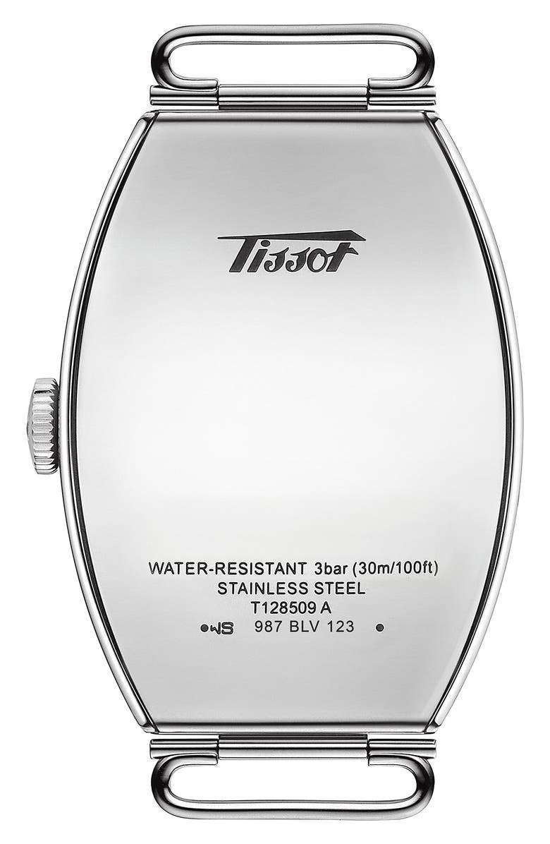 Tissot Heritage Porto Leather Strap Watch, 42.5mm x 31mm, Alternate, color, Black/ Silver