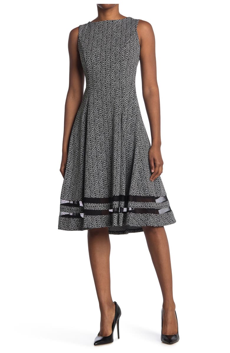 Calvin Klein Herringbone Shadow Stripe Hem Fit & Flare Dress, Alternate, color, 