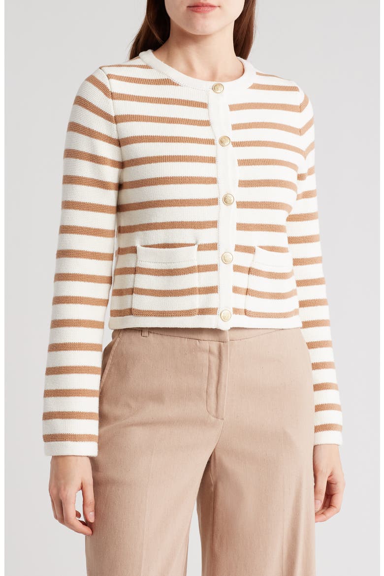 Stripe Crop Jacket, Main, color, IVORY/ TOAST