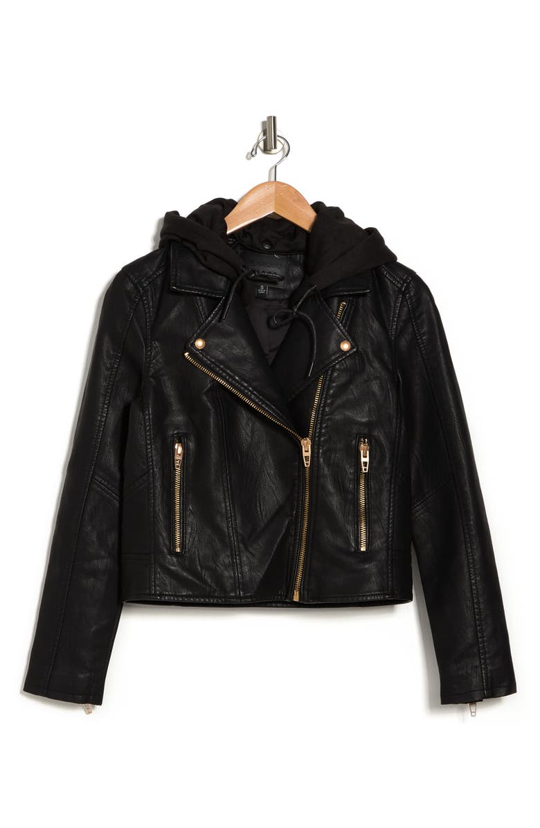 BLANKNYC Faux Leather Hooded Crop Moto Jacket, Alternate, color, 