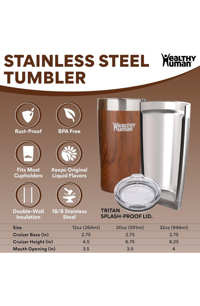 Healthy Human Stainless Steel Tumbler with Straw, 12oz Harvest Maple, Alternate, color, 