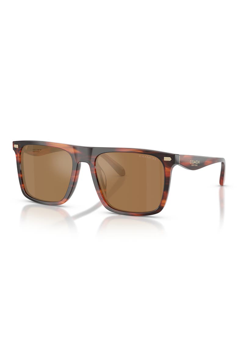57mm Flat Top Square Sunglasses, Alternate, color, STRIATED CARAMEL / BROWN FLASH