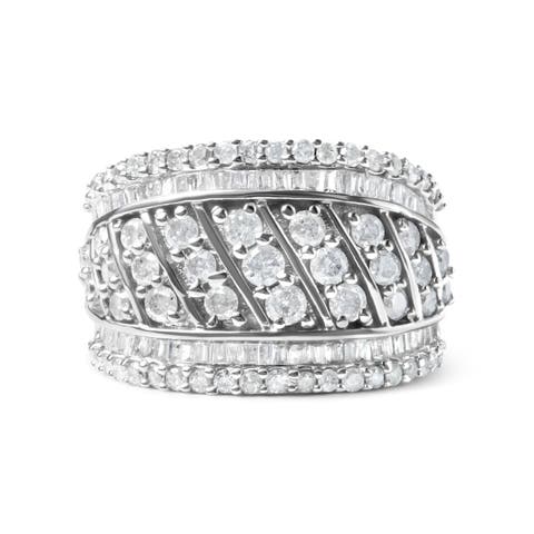 Silver 2.00 Cttw Diamond Fashion Multi Row Cocktail Ring