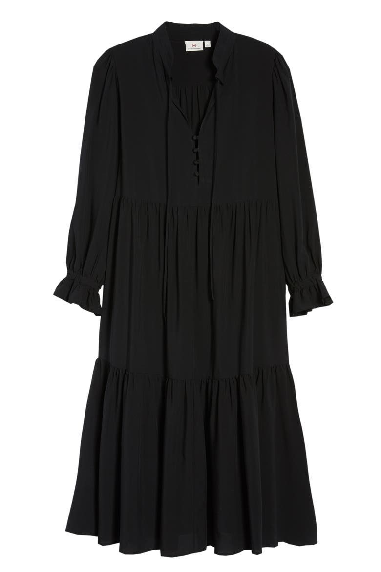 Celeste Tiered Midi Dress, Alternate, color, TRUE BLACK
