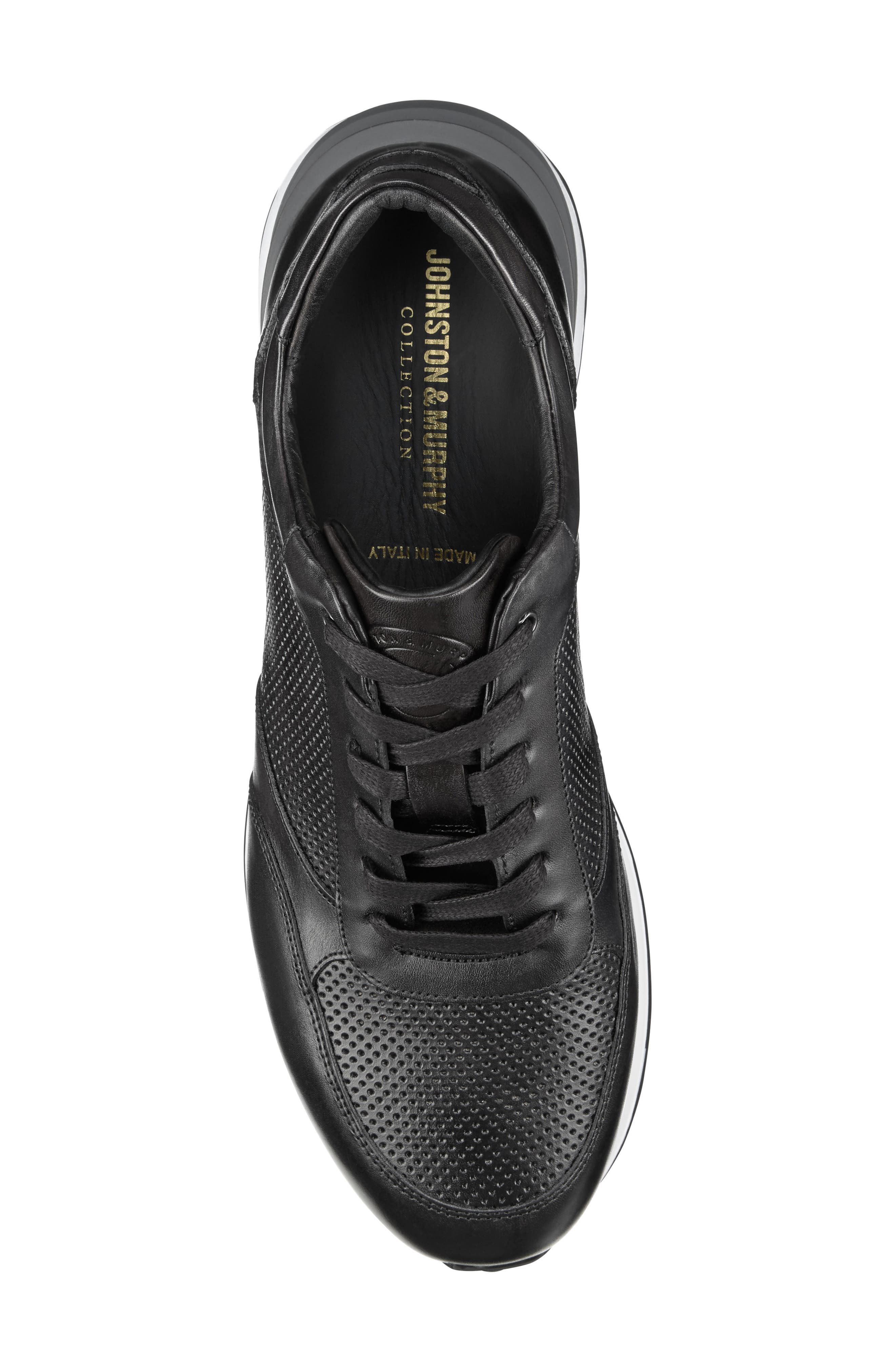 Johnston & Murphy Briggs Perforated Sneaker, Alternate, color, Black Italian Calfskin