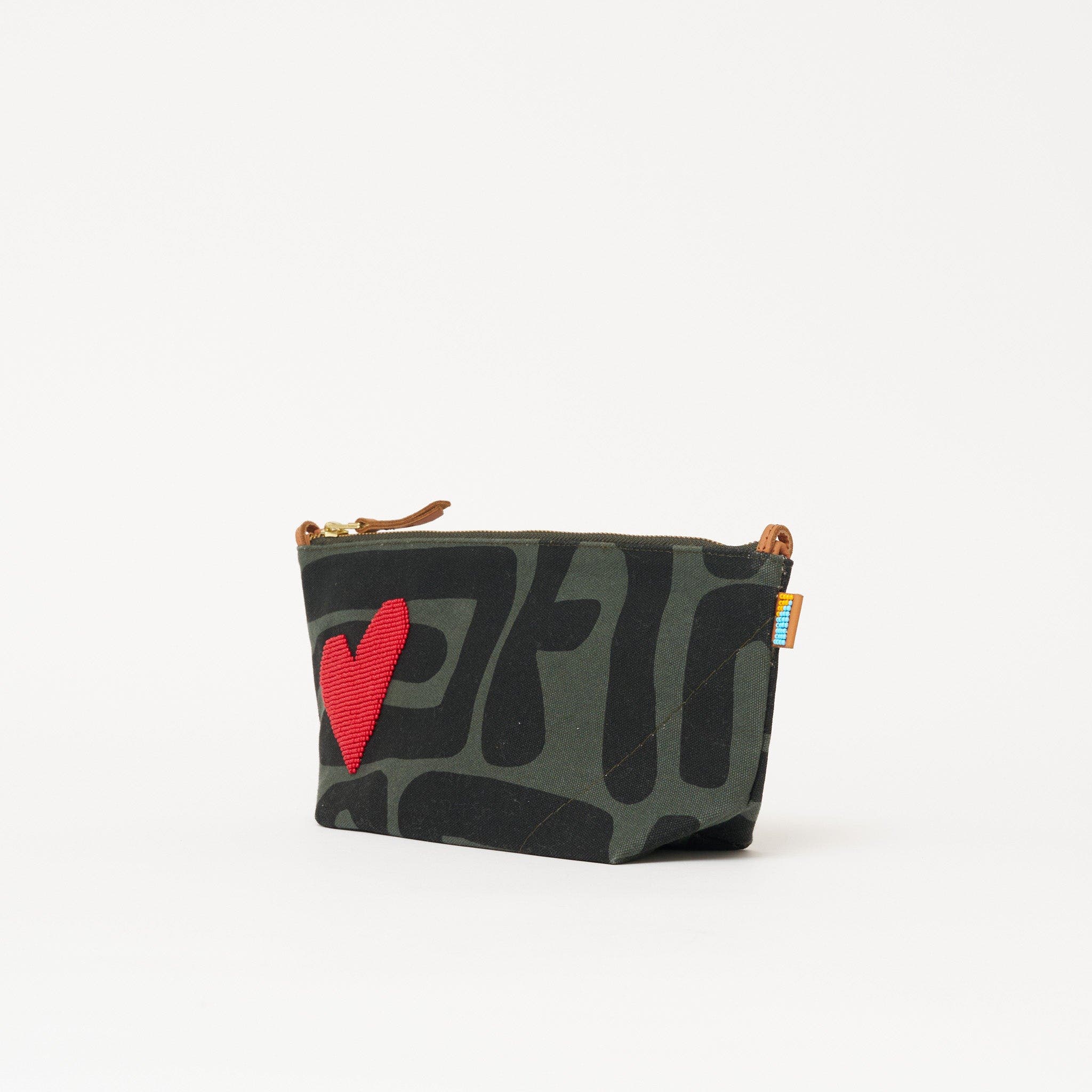 Large Convertible Pouch with Strap - Beaded Red Heart, Alternate, color, Safari Kuba