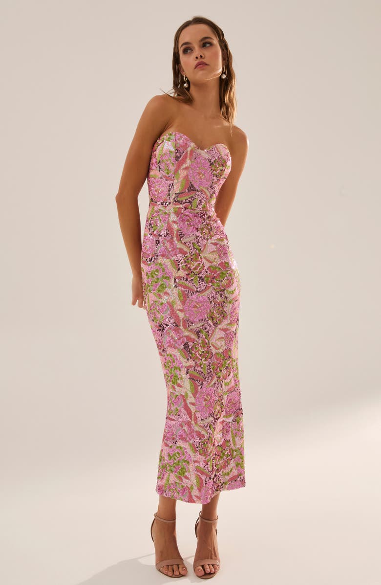 HELSI Monique Sequin Strapless Gown, Alternate, color, Pink/ Green Floral