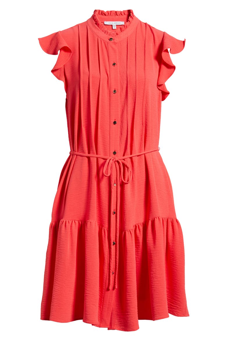 Flutter Sleeve Shirtdress, Alternate, color, CORAL