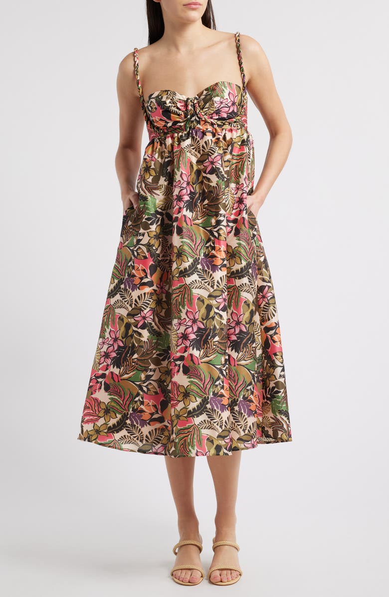 Hutch Twist Strap Sleeveless Midi Dress, Main, color, Multicolor Tropical