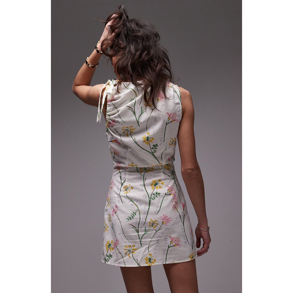 Topshop Floral Tie Strap Linen Minidress