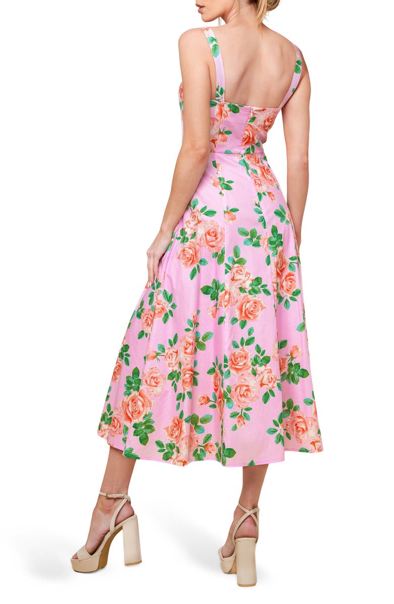 FLYING TOMATO Rose Print A-Line Midi Dress, Alternate, color, Blush