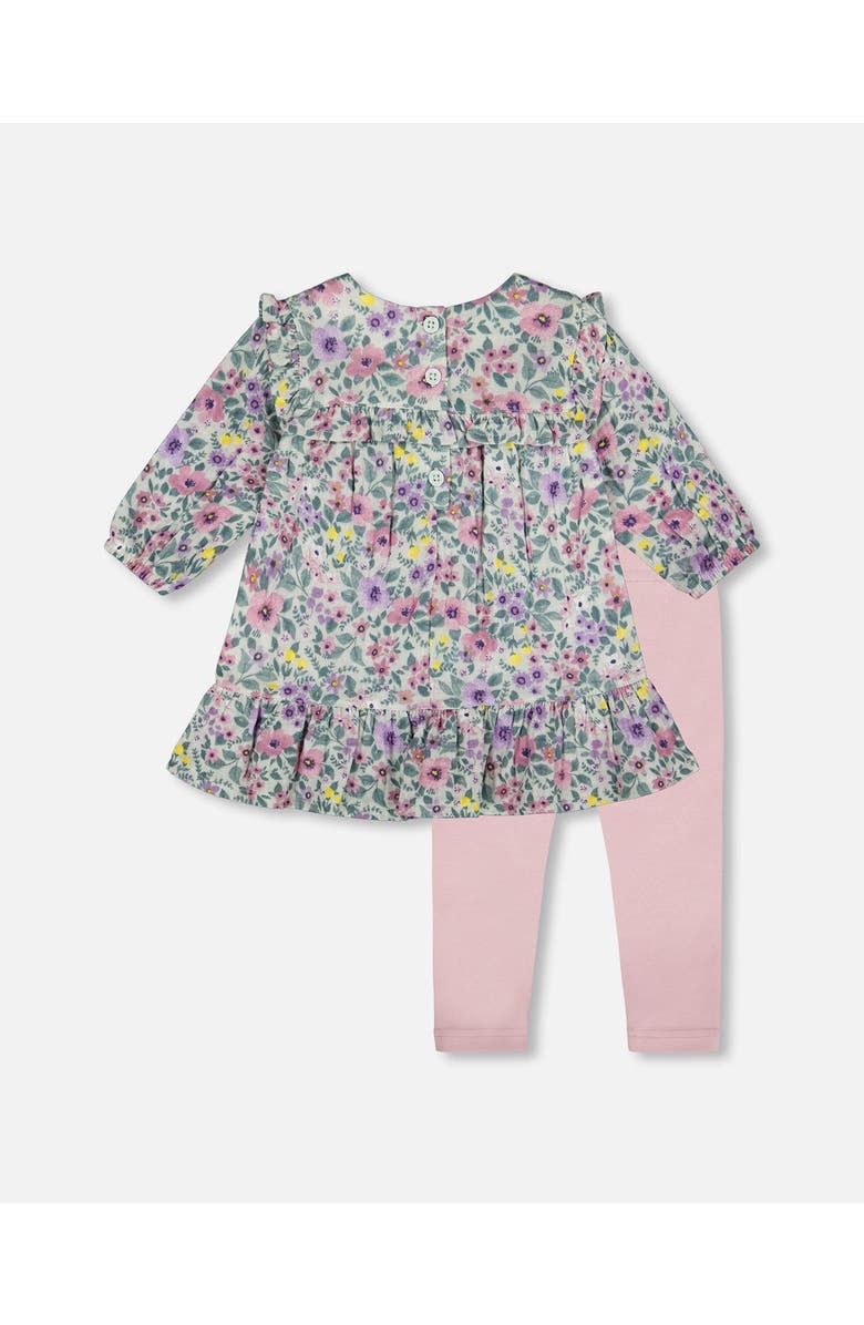 Deux par Deux Muslin Dress and Solid Leggings Set, Alternate, color, Sage Floral