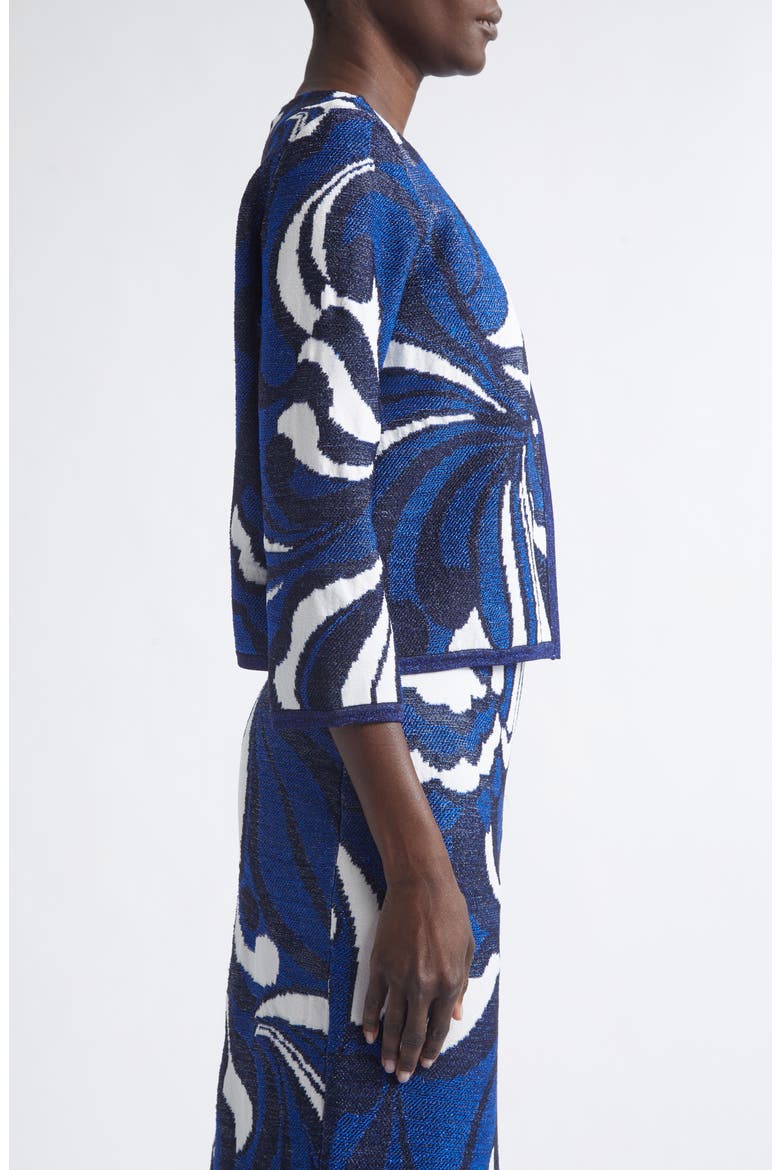 Nancy Midcentury Scroll Jacquard Knit Jacket, Alternate, color, MIDNIGHT/ COBALT METALLIC