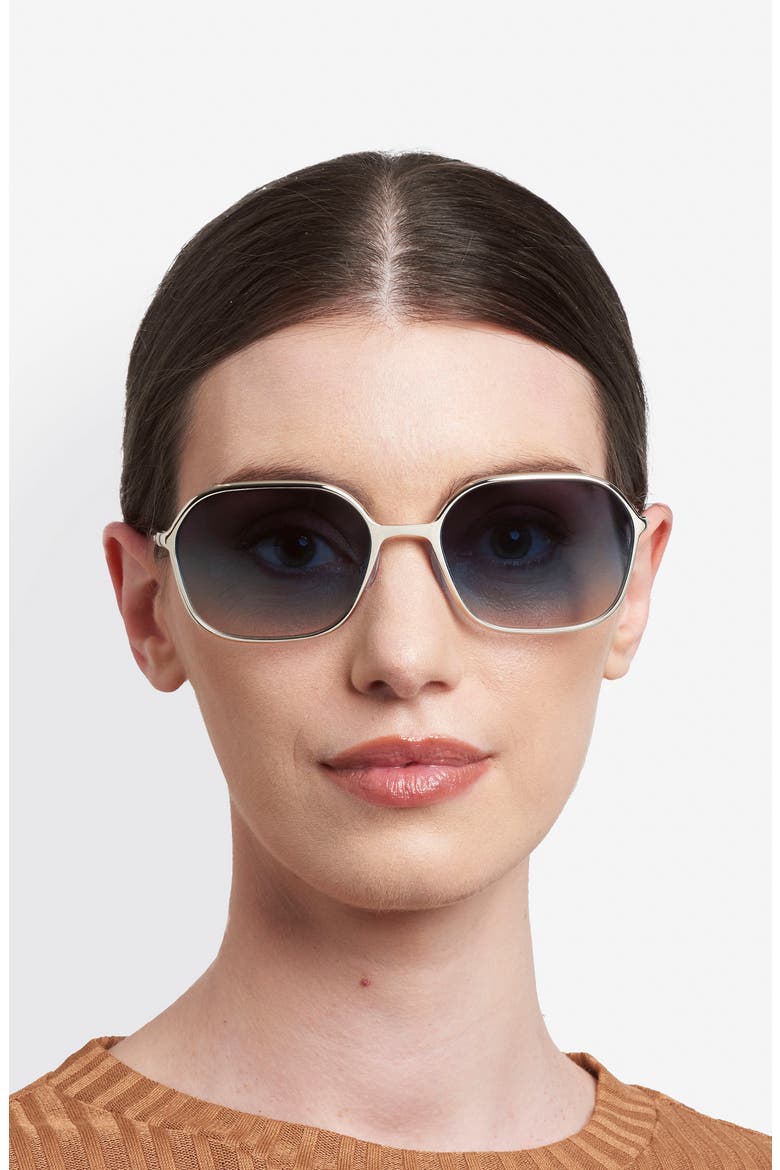 57mm Square Sunglasses, Alternate, color, PALLADIUM/ BROWN TEAL