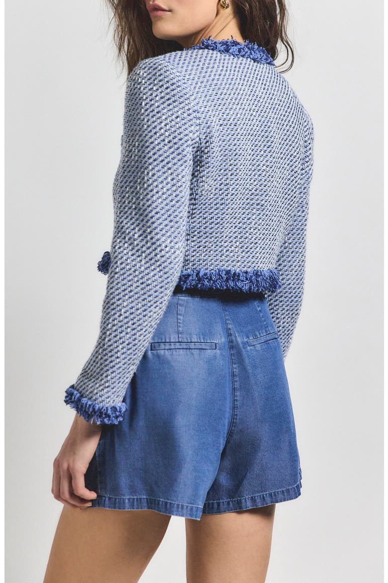 Asuka Fringe Detail Cotton Blend Tweed Crop Jacket, Alternate, color, INDIGO MULTI