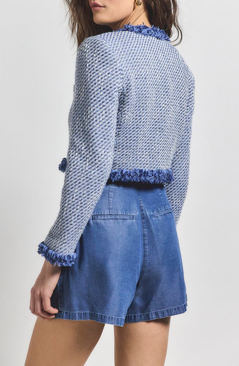 Derek Lam 10 Crosby Asuka Fringe Detail Cotton Blend Tweed Crop Jacket, Alternate, color, Indigo Multi