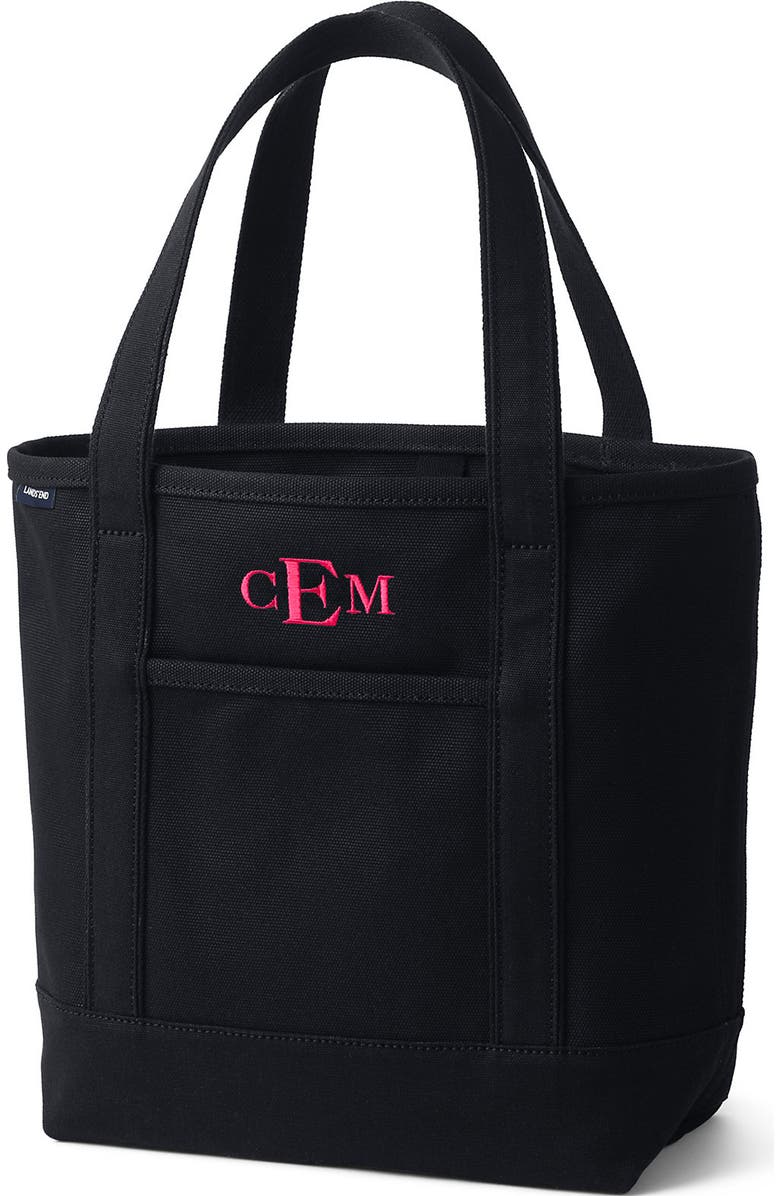 Lands' End Open Top Canvas Tote Bag, Main, color, Black/Black