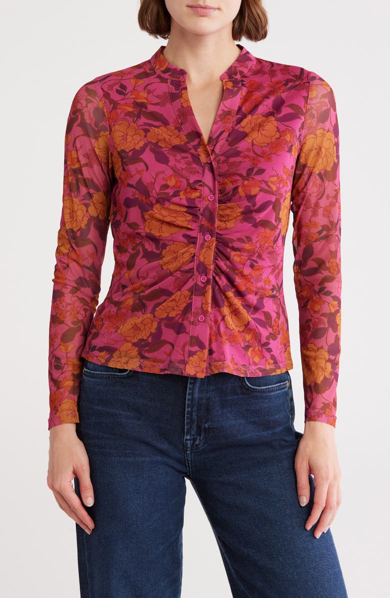 DR2 by Daniel Rainn Ruched Button-Up Shirt, Main, color, O814 Red