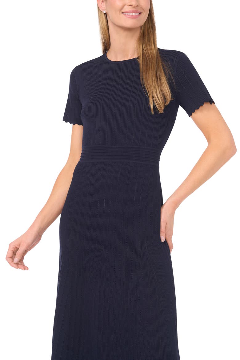 Pointelle Short Sleeve Midi Dress, Alternate, color, NAVY DREAM
