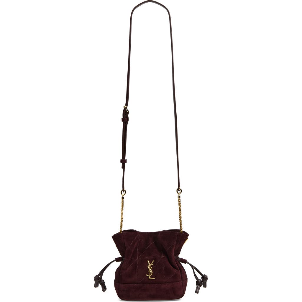 Saint Laurent Mini Jamie Carré Rive Gauche Suede Shoulder Pouch in Smoky Burgundy at Nordstrom