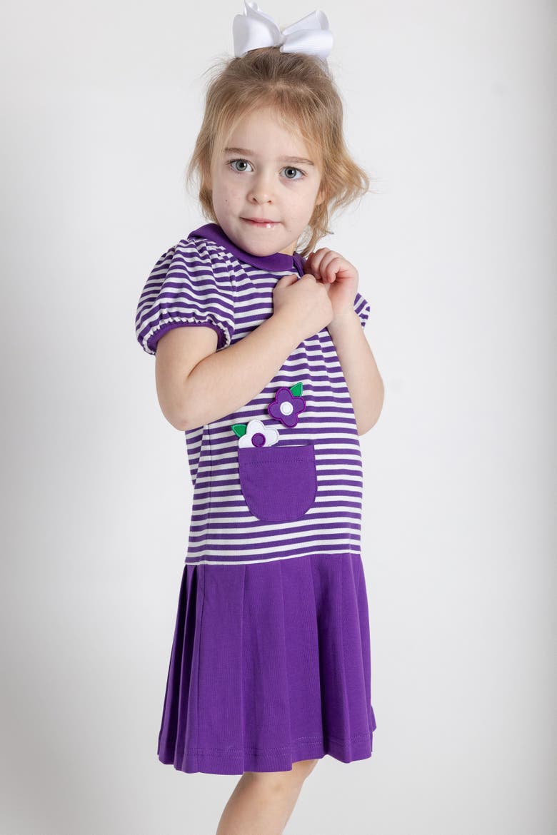 Stripe Knit Pleated Dress With Flowers, Alternate, color, Purple