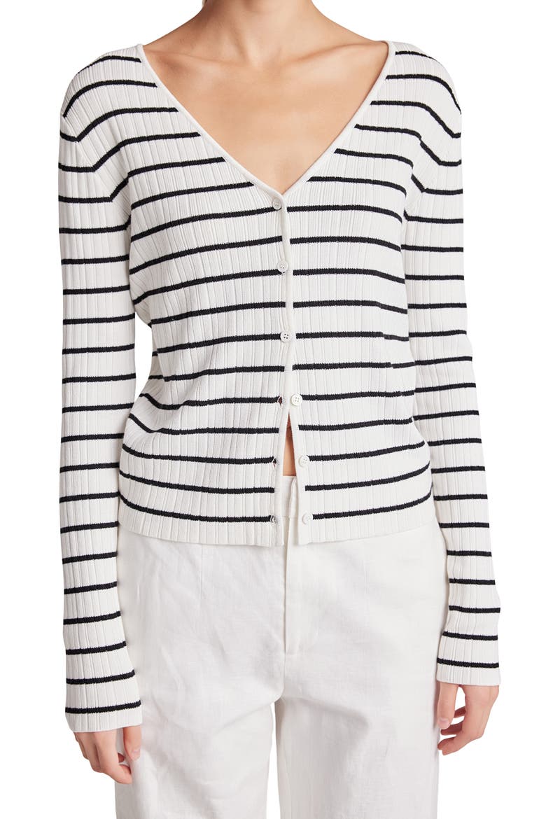 Rib Cardigan, Alternate, color, IVORY/ BLACK