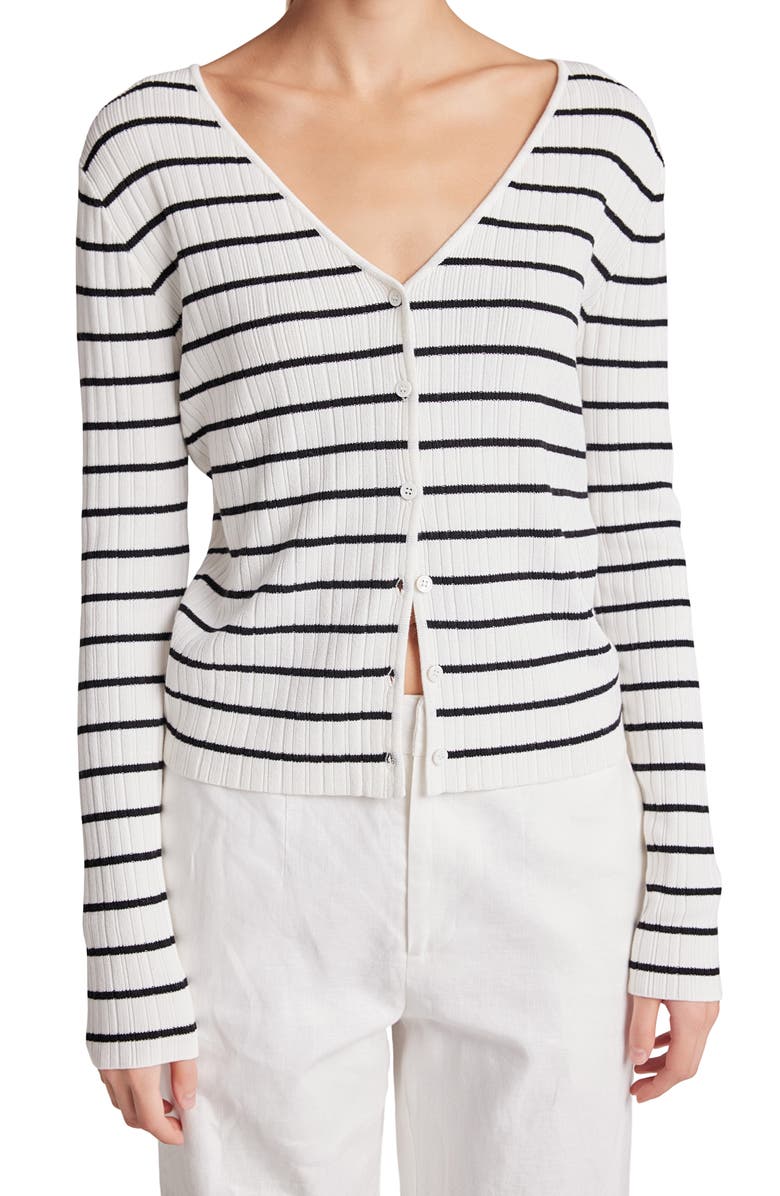 Endless Rose Rib Cardigan, Alternate, color, Ivory/ Black