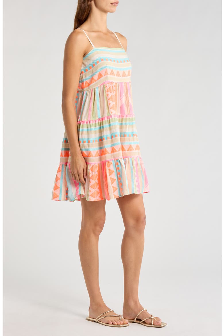 Tiered Cotton Blend Cover-Up Dress, Alternate, color, NEON AZTEC
