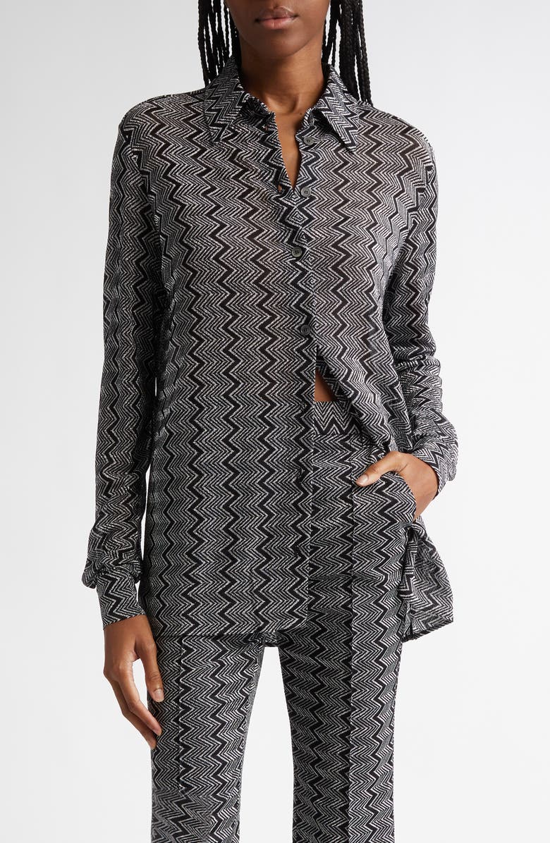 Missoni Metallic Zigzag Button-Up Shirt, Main, color, 