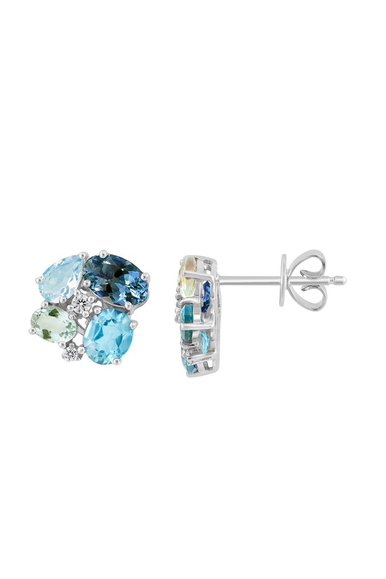 14K White Gold Ocean Blossom Multi-Gemstone Earrings, Alternate, color, Blue
