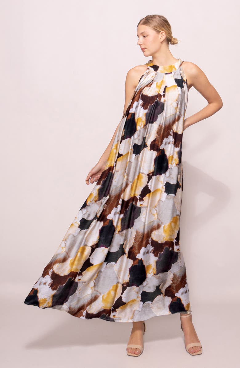 MELLODAY High Neck Maxi Dress, Alternate, color, Saffron Multi