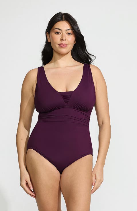 Plus Size DD-Cup Slender Grecian Tummy Control Chlorine Resistant One Piece Swimsuit