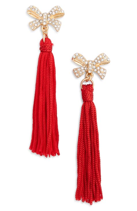 Pavé Crystal Bow Tassel Drop Earrings