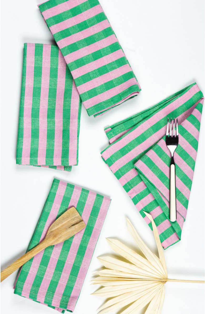 Archive New York Handwoven Colorful Striped Cotton Napkins, Set of 4, Main, color, Pink And Green