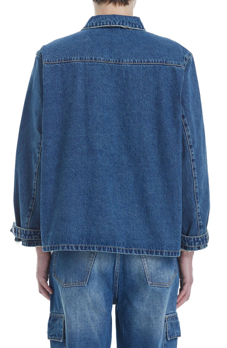 FOUND Distressed Long Sleeve Denim Polo, Alternate, color, Vintage Blue