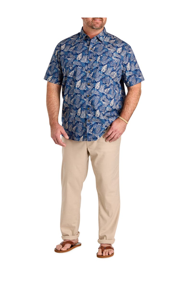 Big & Tall Pineapple Print Sport Shirt, Alternate, color, BLUE